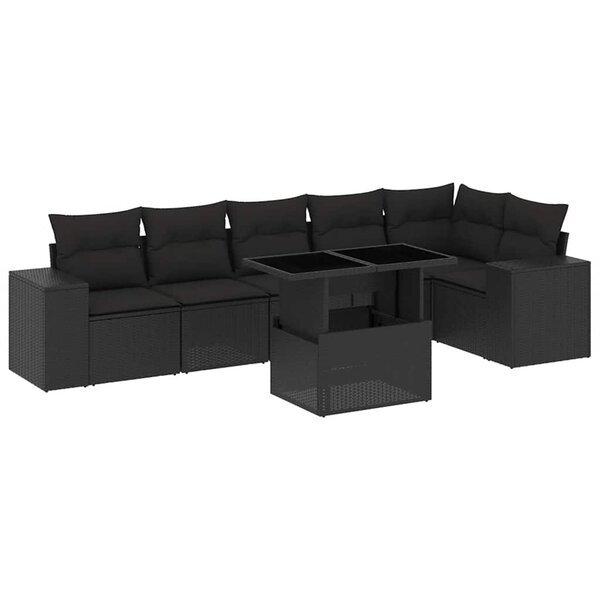 vidaXL Salon de jardin 7 Pièces avec coussins noir résine tressée