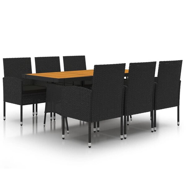 vidaXL Mobilier à dîner d'extérieur 7 Pièces Résine tressée Noir