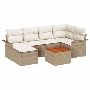 vidaXL Ensemble de canapé de jardin 7 Pièces Beige Poly rotin