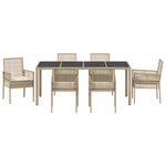 Ensemble de salle à manger de jardin 7 pièces vidaXL avec coussins beige en poly rotin