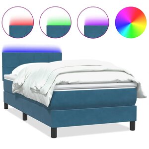 vidaXL Sommier à lattes de lit et matelas et LED bleu foncé 80x210 cm velours