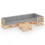 Salon de jardin meuble d'extérieur ensemble de mobilier 7 pièces avec coussins bois de pin massif 02_0017124