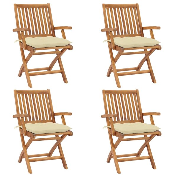 vidaXL Chaises pliables de jardin avec coussins lot de 4 Teck solide