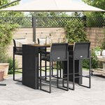 vidaXL Ensemble de bar de jardin 5 Pièces avec coussins noir poly rotin