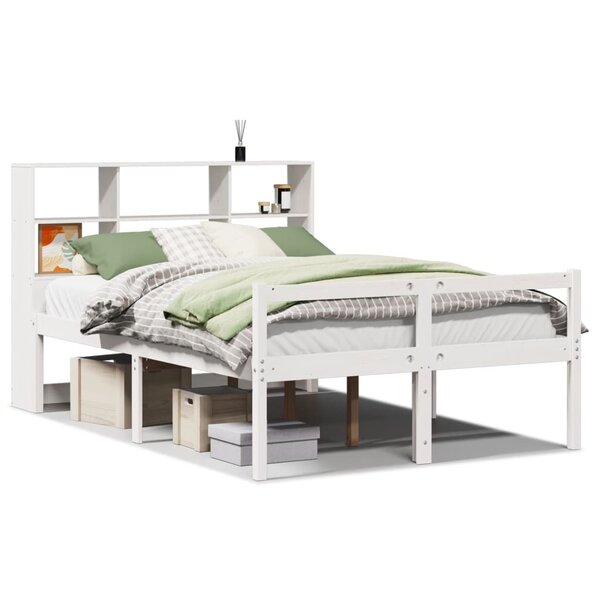 vidaXL Lit bibliothèque sans matelas blanc 120x190 cm bois pin massif