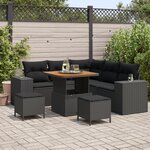 Ensemble de Canapés de Jardin vidaXL 8 pièces avec coussins en rattan poly noir acacia