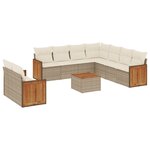 vidaXL Salon de jardin avec coussins 10 Pièces beige résine tressée