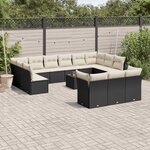 vidaXL Salon de jardin avec coussins 14 Pièces noir résine tressée
