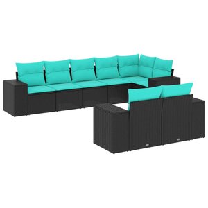 vidaXL Salon de jardin 8 Pièces avec coussins noir résine tressée