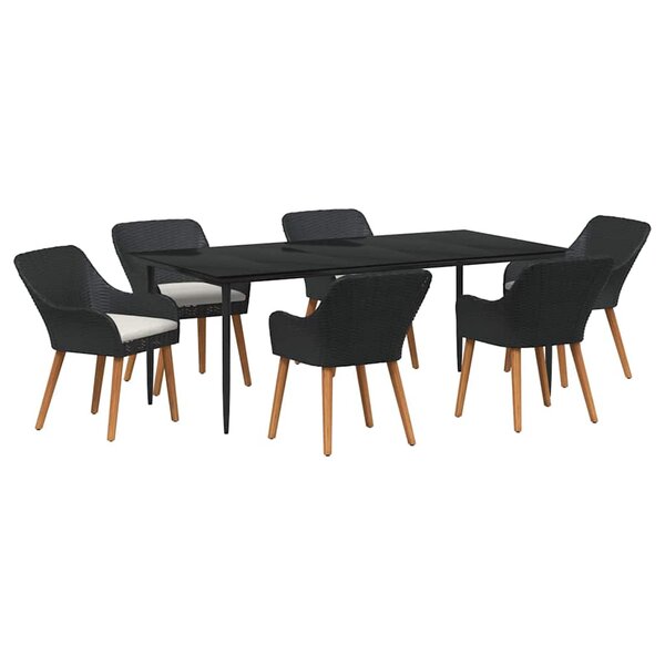 vidaXL Ensemble de salle à manger pour jardin 7 Pièces Noir polyrotin