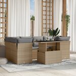vidaXL Salon de jardin avec coussins 7 Pièces beige résine tressée