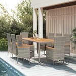 vidaXL Ensemble à manger de jardin 9 Pièces avec coussins Gris