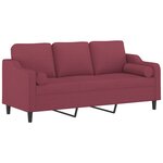 vidaXL Canapé 3 places avec oreillers décoratifs bordeaux 180 cm tissu