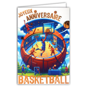 65-1425 Carte Joyeux ANNIVERSAIRE BASKETBALL en Orange Cuivré Brillant avec Enveloppe 12x17 5cm Pour sportif sportive basketteur basketteuse champion panier parquet terrain supporter équipe