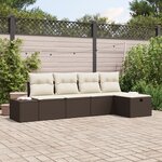 vidaXL Ensemble de Canapé de Jardin 5 Pièces avec Coussins Rattan Poly Marron