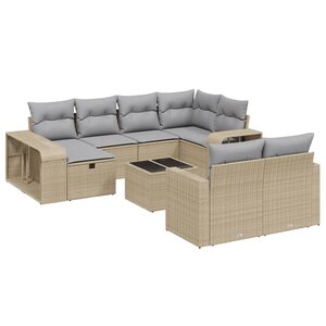 vidaXL Salon de jardin 11 Pièces avec coussins beige résine tressée