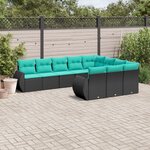 vidaXL Salon de jardin 10 Pièces avec coussins noir résine tressée