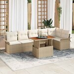 vidaXL Ensemble de canapé de jardin 7 Pièces Beige Poly rotin