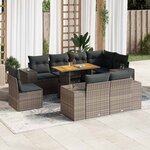 vidaXL Salon de jardin 9 Pièces avec coussins gris résine tressée
