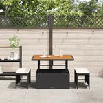 Ensemble de salle à manger de jardin 3 pièces avec coussins Rattan Poly Noir Acacia