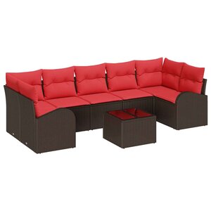 vidaXL Ensemble de canapé de jardin 8 Pièces Beige et Rouge polyrotin