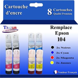 T3AZUR - 8x Bouteilles compatibles avec Epson EcoTank ET-1810  ET-2710  ET-2711  ET-2712  ET-2713