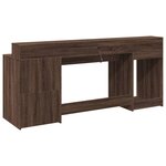 Bureau table poste de travail meuble d'ordinateur informatique étude et lumières LED chêne bois d'ingénierie brun 02_0023790
