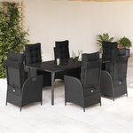 vidaXL Ensemble à manger de jardin coussins 7Pièces Noir Résine tressée