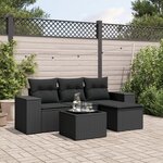 vidaXL Salon de jardin 5 Pièces avec coussins noir résine tressée
