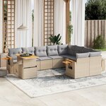 vidaXL Salon de jardin avec coussins 10 Pièces beige résine tressée