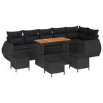 vidaXL Ensemble de Canapés de Jardin 10 Pièces avec Coussins Noir Poly Rattan Acacia