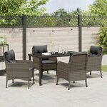 vidaXL Ensemble de salle à manger de jardin de 5 pièces avec coussins gris en poly rattan