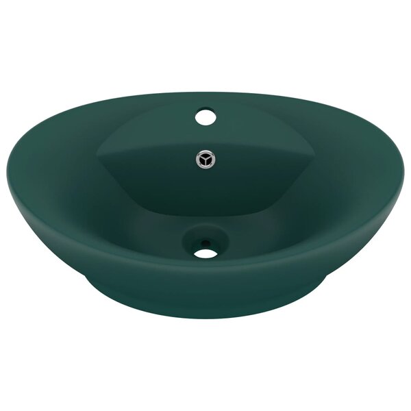 vidaXL Lavabo ovale à trop-plein Vert foncé mat 58 5x39 cm Céramique