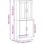 vidaXL Haut Armoire Montage mural 2 Pièces Chêne noir 69 5 x 34 x 180 cm