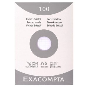 Étui De 100 Fiches - Bristol Quadrillé 5x5 Non Perforé 148x210mm - Blanc - X 10 - Exacompta