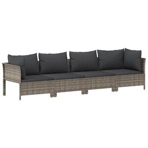 vidaXL Salon de jardin 4 Pièces avec coussins Gris Résine tressée