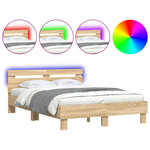 vidaXL Cadre de lit avec tête de lit et LED chêne sonoma 135x190 cm