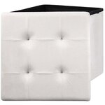 Pouf coffre pliable en suédine assise capitonnée beige