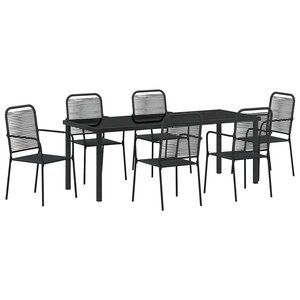 vidaXL Ensemble de salle à manger pour jardin 7 Pièces Noir