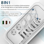 ACROPAQ Boite Cache Cable Cache multiprise - Avec multiprise intégrée  USB-C  USB-A  Boîte de Rangement pour Câble - Blanc