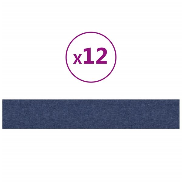 vidaXL Panneaux muraux 12 Pièces Bleu 90x15 cm Tissu 1 62 m²