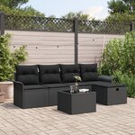 vidaXL Set de canapé de jardin 6 pièces avec coussins Noir Poly rotin