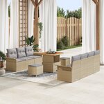 Canapé de jardin vidaXL 10 pièces avec coussins en rotin poly beige  acacia