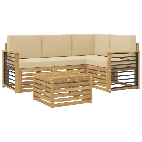 vidaXL Ensemble de canapés d'extérieur 5 pc Blanc et Beige Polyester