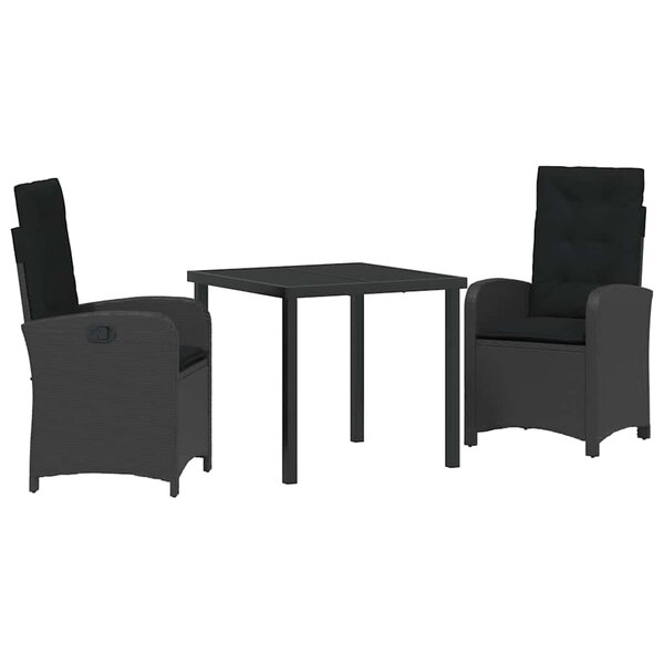 vidaXL Ensemble de salle à manger pour jardin 3 Pièces Noir polyrotin