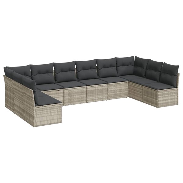 vidaXL Salon de jardin avec coussins 10 Pièces gris clair résine tressée