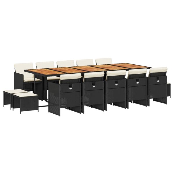 vidaXL Ensemble à manger de jardin 15 Pièces coussins noir résine tressée