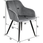 Lot de 2 chaises pieds noir siège de salon cuisine salle à manger design élégant velours gris 08_0000133