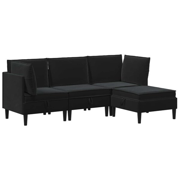 vidaXL Ensemble de meubles pour le salon 4 Pièces Noir Velours