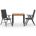 vidaXL Ensemble à manger de jardin 3 Pièces noir et marron